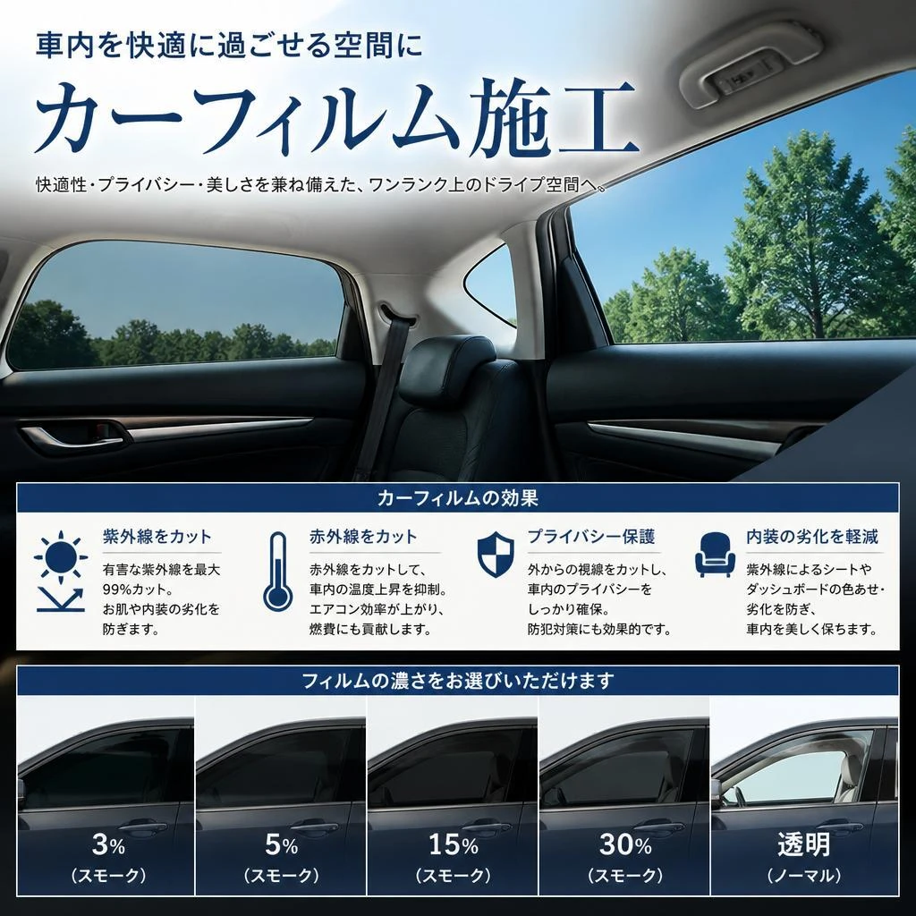 車内を快適に過ごせる空間にするカーフィルム施工