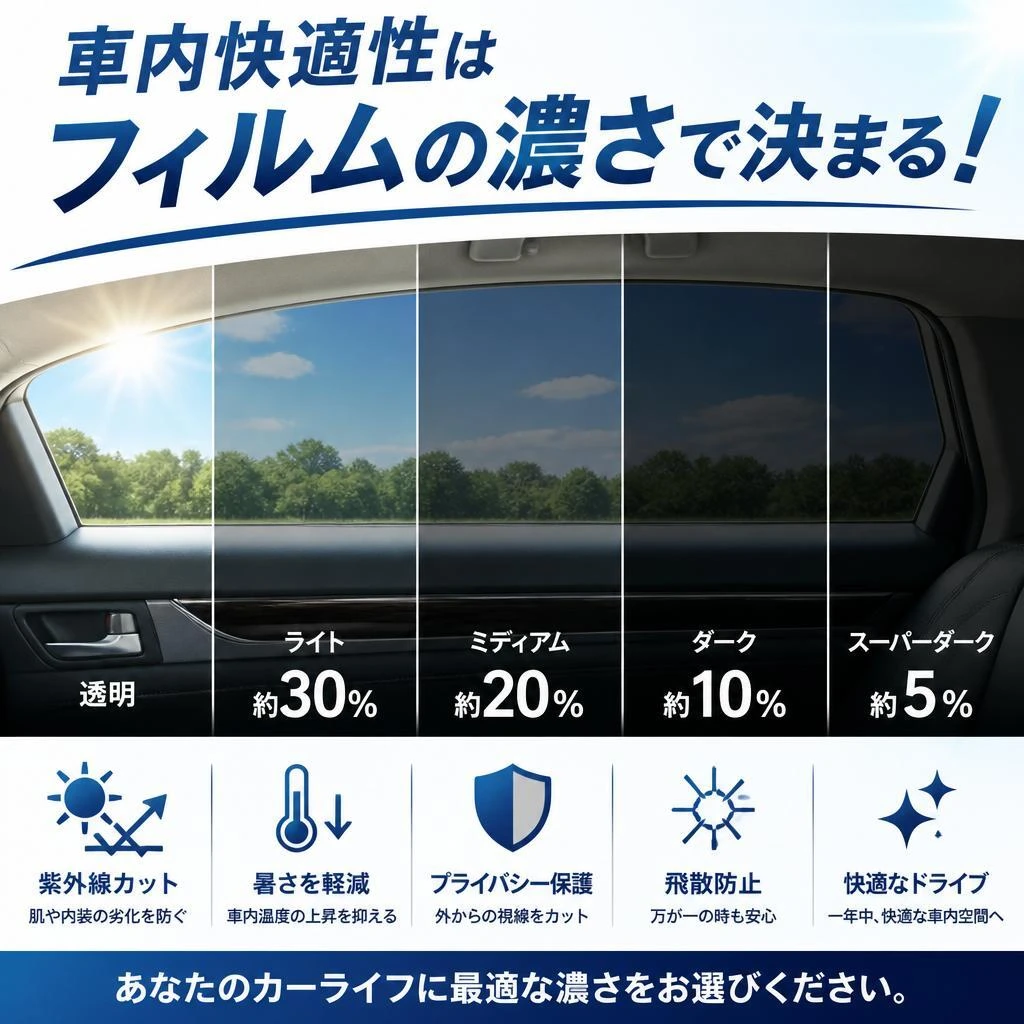 車内快適性はフィルムの濃さで決まる！