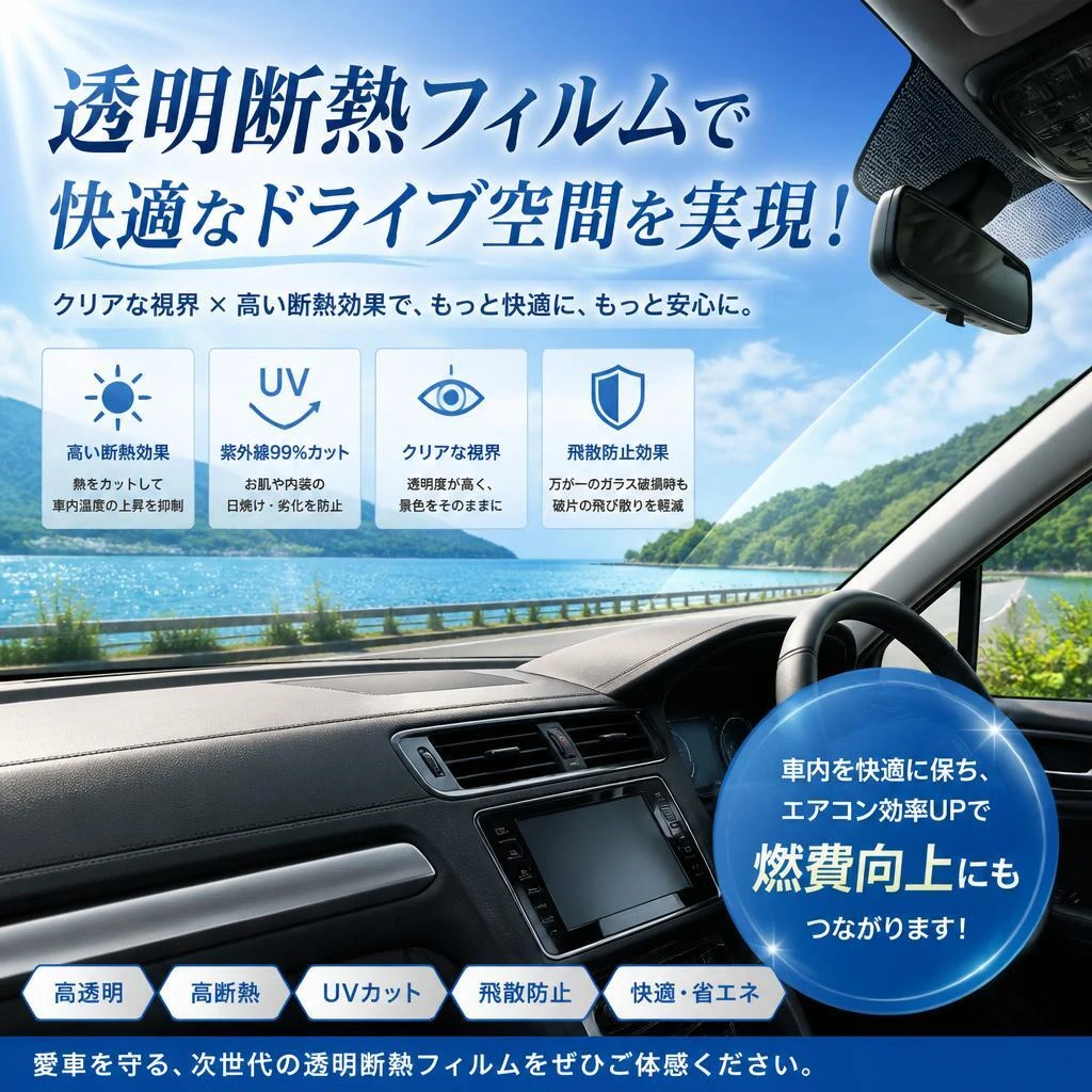 透明断熱フィルムで快適なドライブ空間を実現！