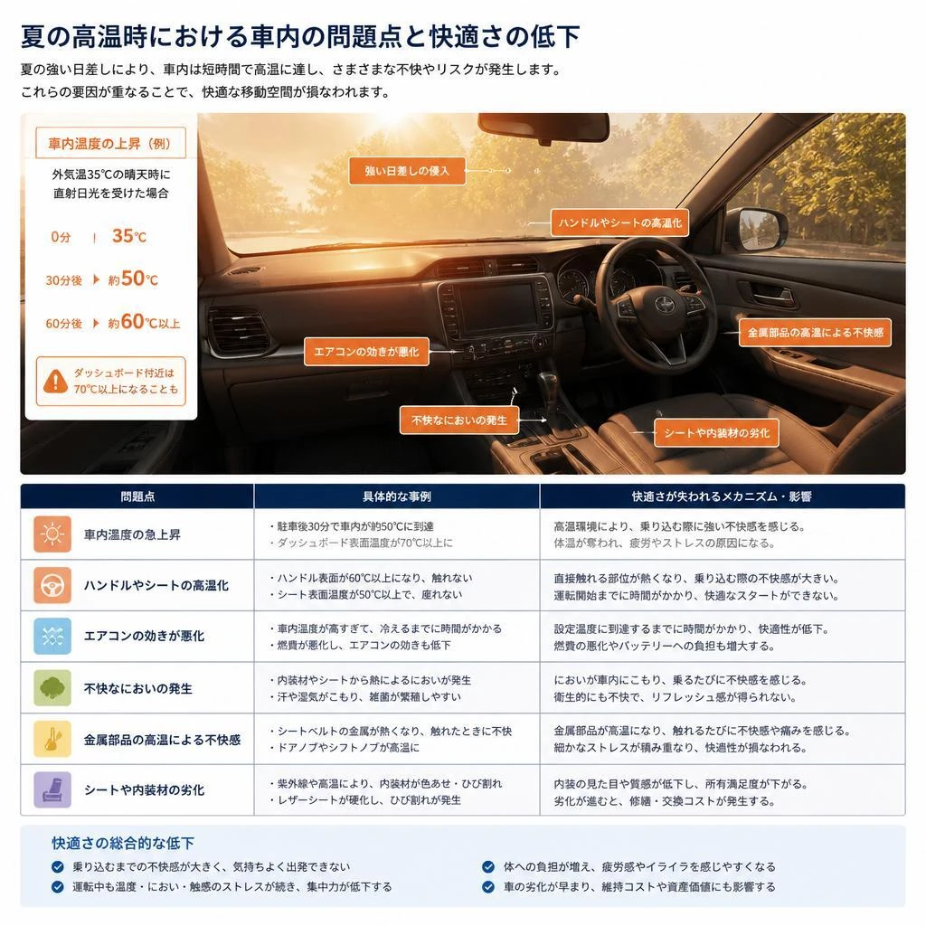 夏の車内環境の悩み