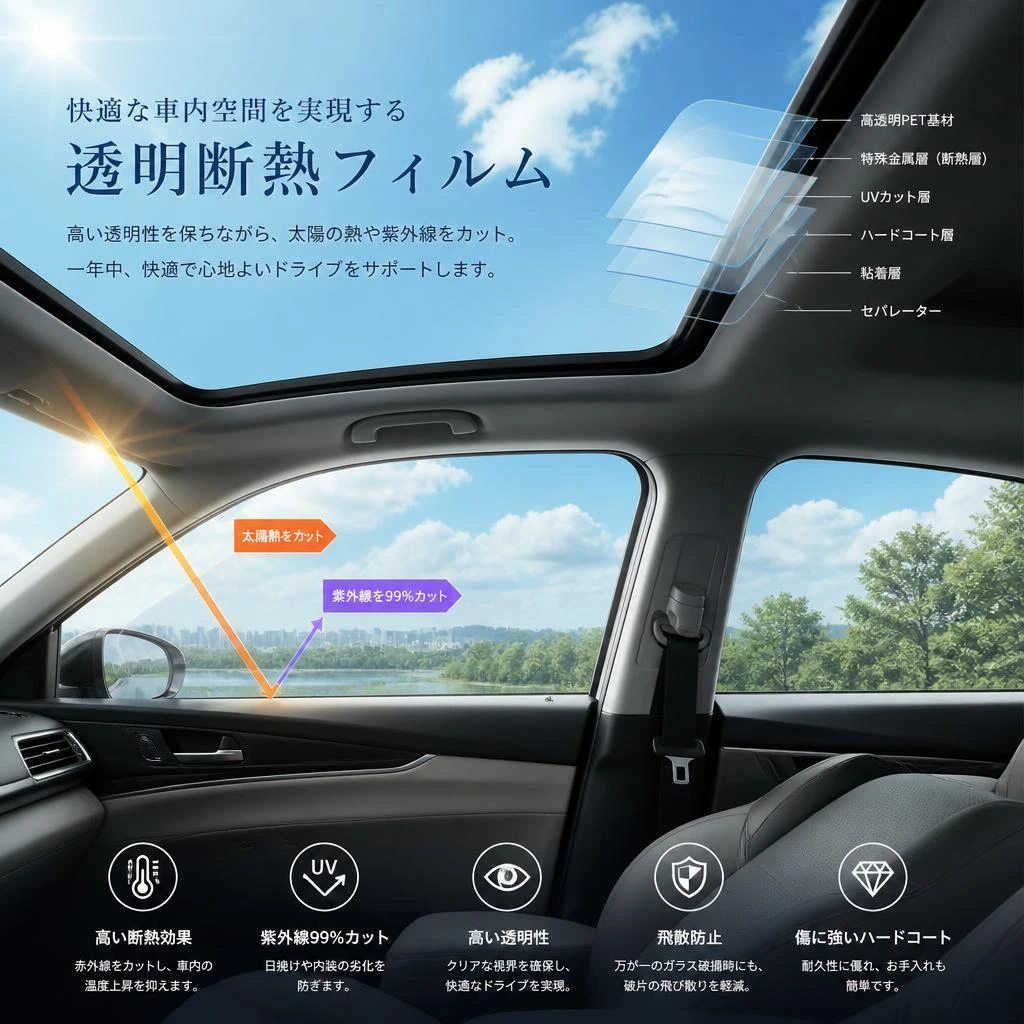 快適な車内空間を実現する透明断熱フィルム